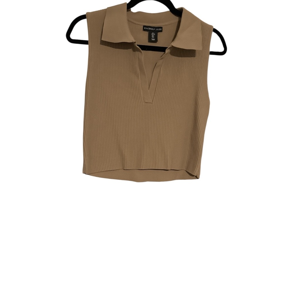 Sincerely Jules Tan Ribbed Collared Tank Top